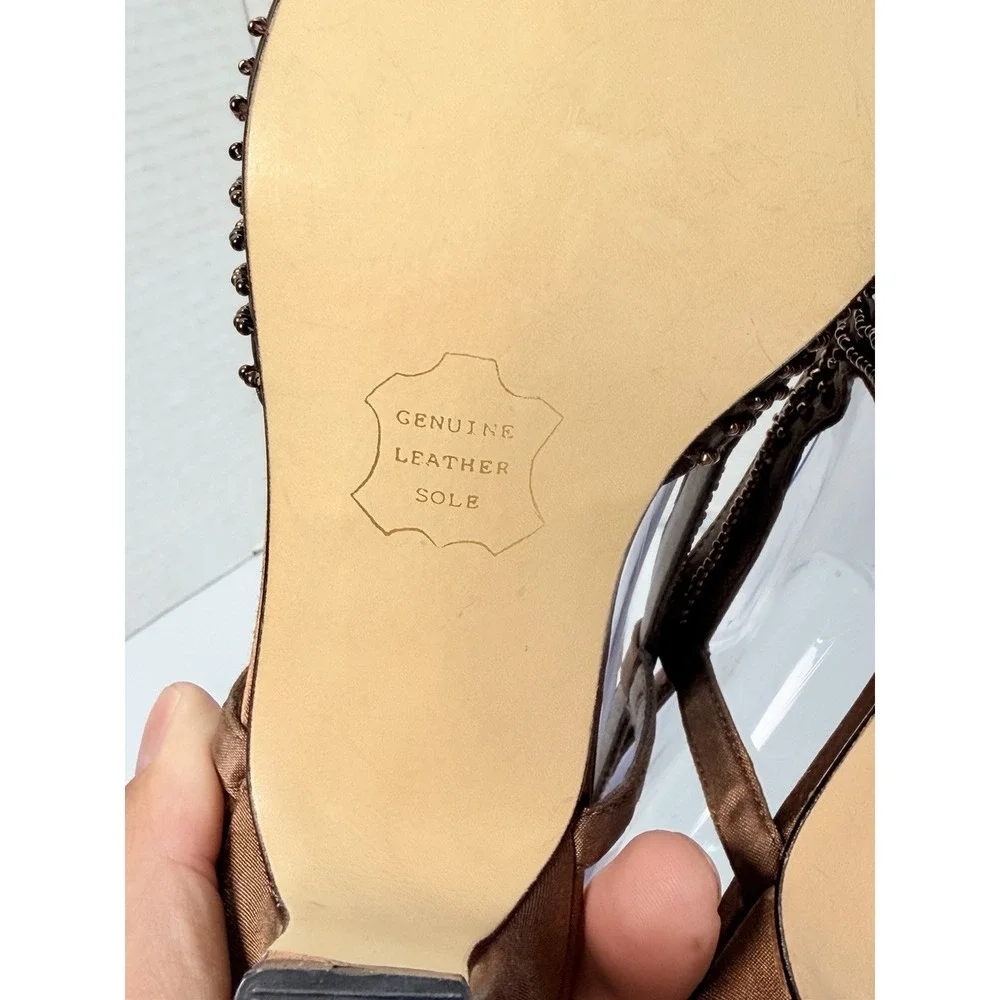 Dolce by Pierre Eleganza Women's Bronze‎ Beaded Slingback Heels Size 7.5M